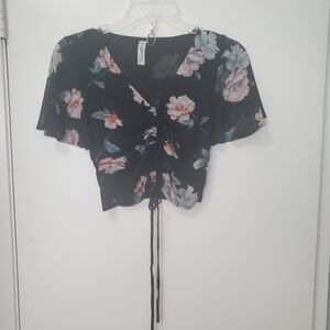 American Rag Sheer Floral Cropped Dark Fairy Whimsigoth Top Shirred Front Sz XS